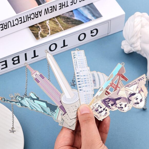 6 Pcs Silver Metal Bookmarks, Elegant Statue of Liberty America Famous Landmark - Picture 6 of 9